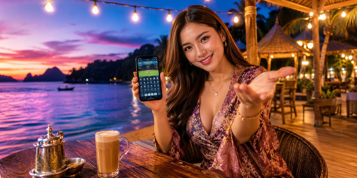 Pengguna Malaysia mengakses platform 1060 melalui telefon mudah alih di Langkawi